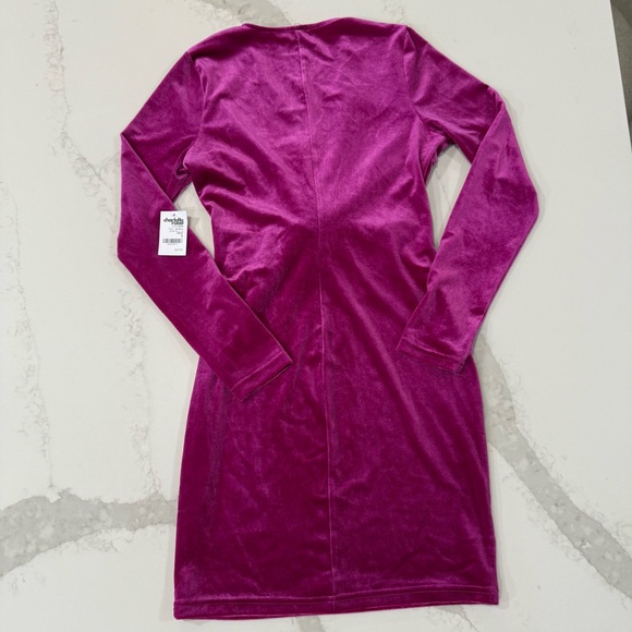 Y2K Charlotte Russe NWT Velour LongSleeve Plunge Mini Dress Womens Small Magenta - Picture 7 of 7